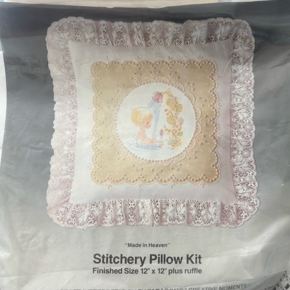 Precious Moments Stitchery Pillow Kit with Lace Ruffle 12 x 12 inch